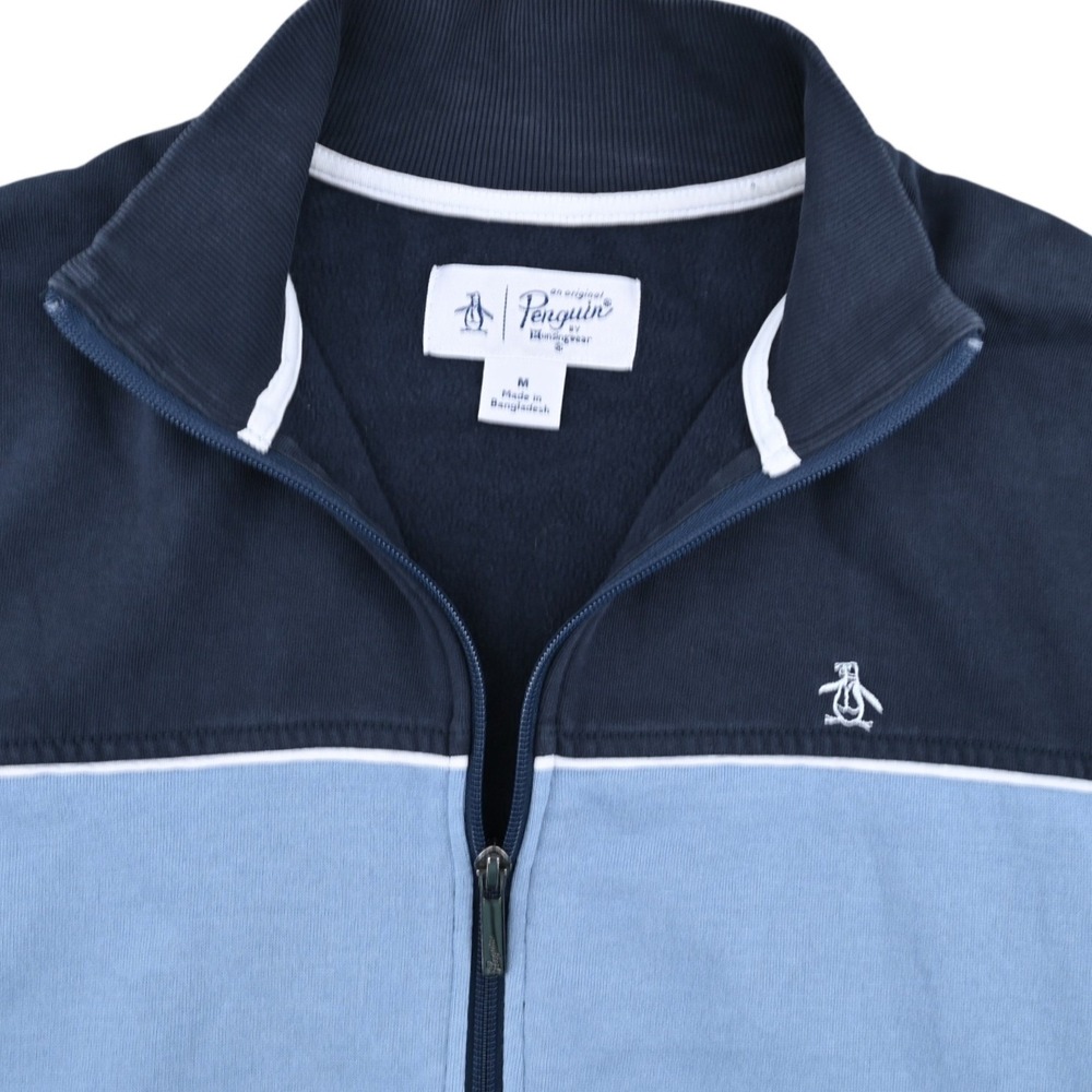 Original Penguin Jacket Mens M Navy Baby Blue Colorblock Full Zip Track Sweater